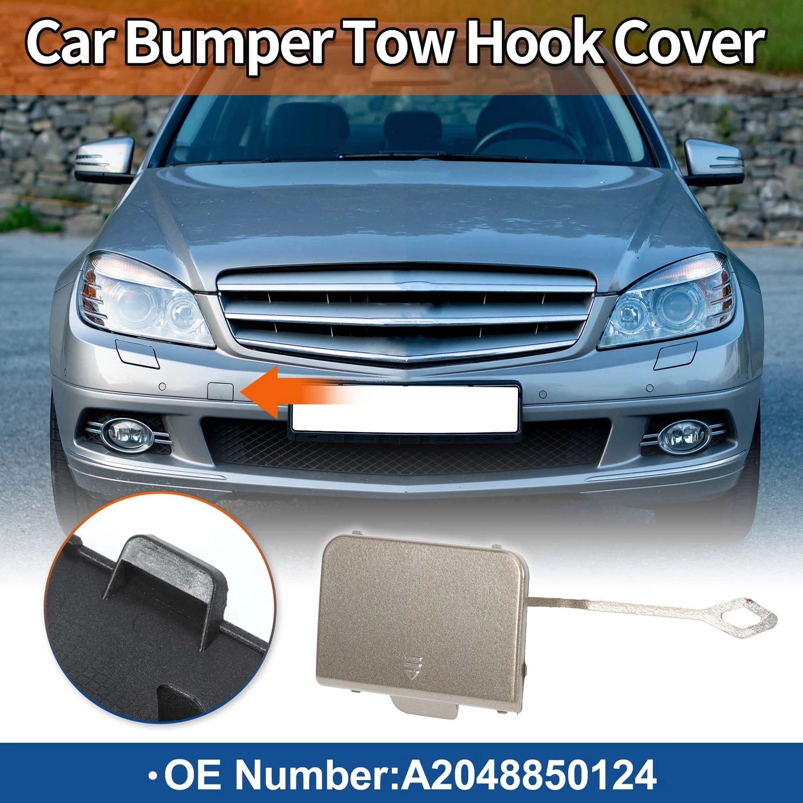 Tow Hook Cover Front Bumper Replacement for Mercedes-Benz C-Class Sedan (2015–2021)