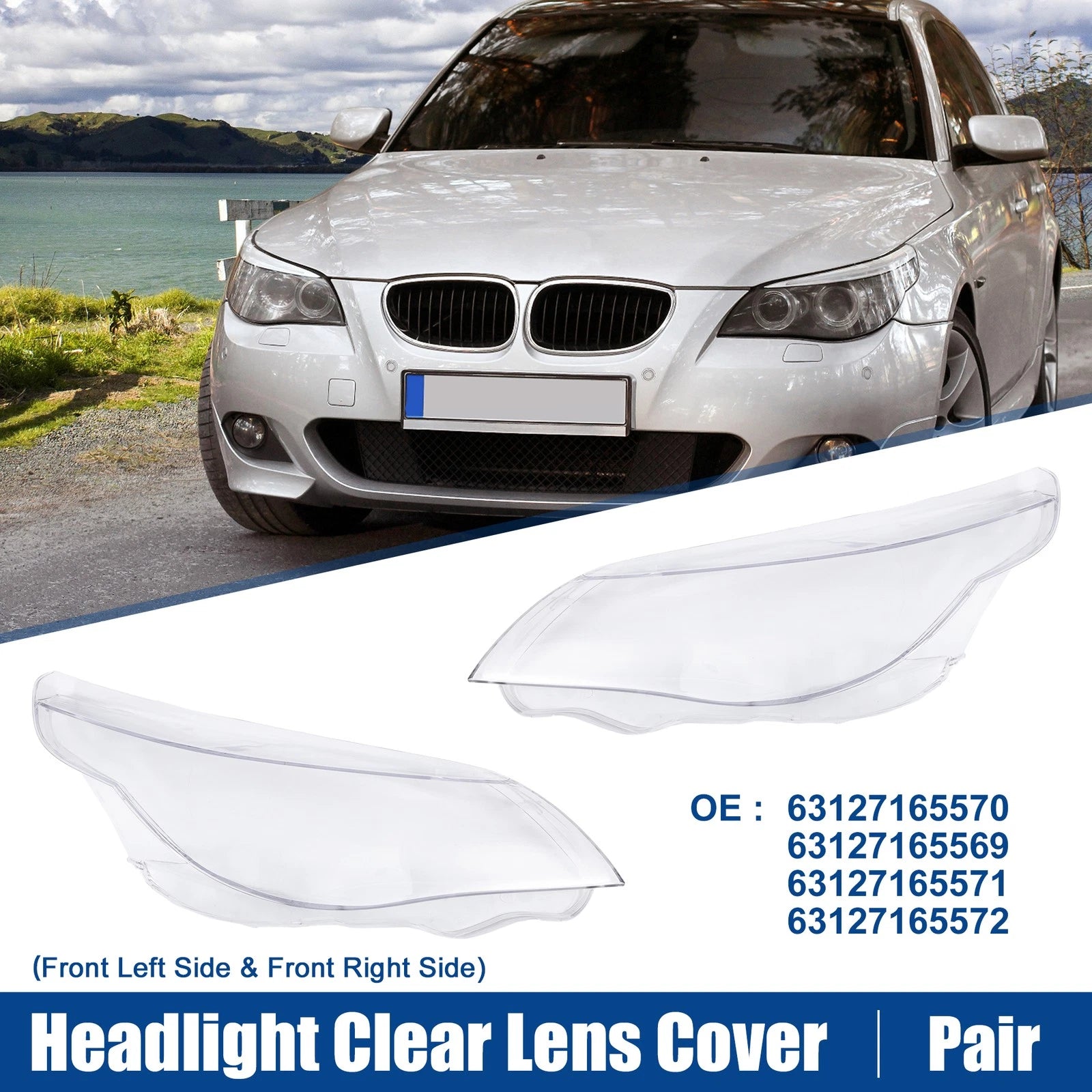 Headlight Clear Lens Cover Pair for BMW 5 Series E60 (2004–2007)