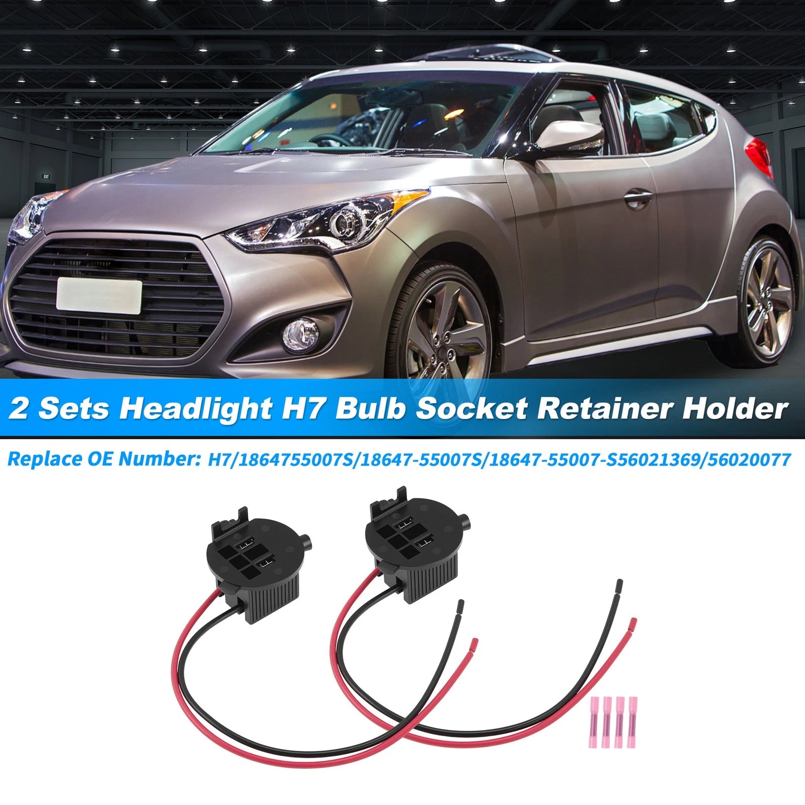 H7 Bulb Socket Retainer Adapter Set for Hyundai Veloster 2012–2018