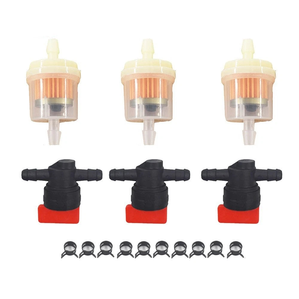 Set of 3 Inline Fuel Gas Filter Shut Off Valve Clamps 1/4"