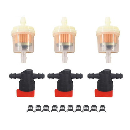 Set of 3 Inline Fuel Gas Filter Shut Off Valve Clamps 1/4"