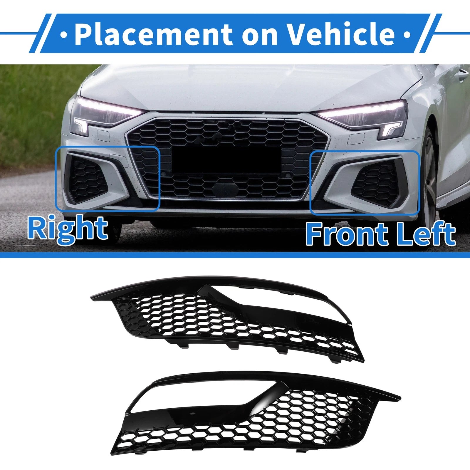 Fog Light Grille Pair Front Left Right Replacement for Audi A3 (2013–2016)