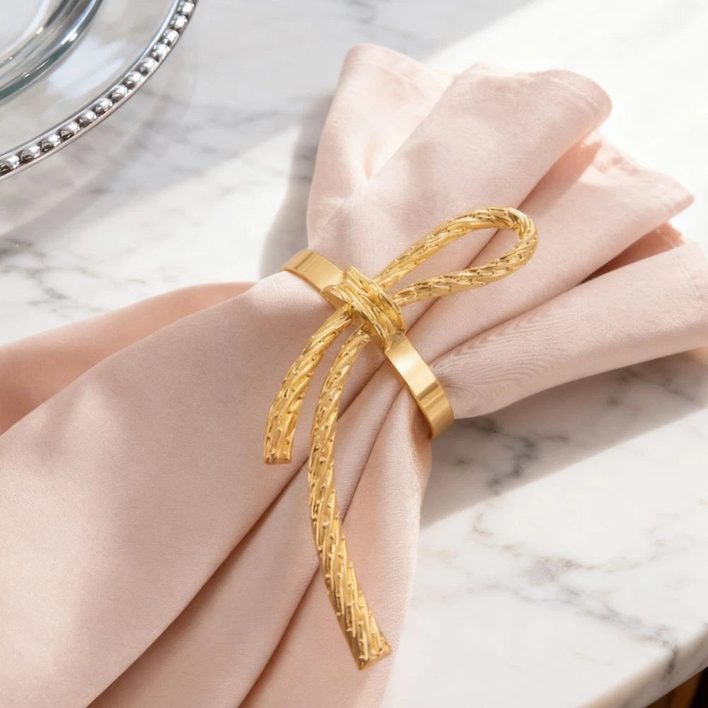 Set of 6 Gold Bow Tie Napkin Rings for Elegant Dinner Parties