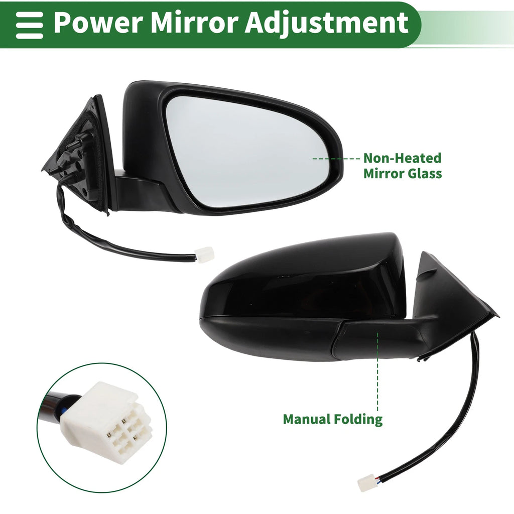Right Door Mirror Replacement for Toyota Camry Manual Folding Gloss Black (2012–2017)