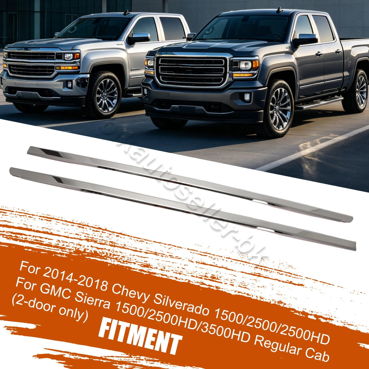 2X Window Sill Trim Molding for Chevy Silverado/Sierra Regular Cab (2014–2018)