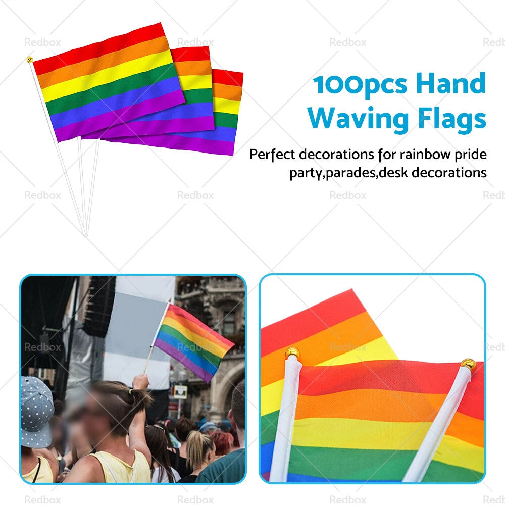 100x Mini Rainbow Flags for Pride Events (14x21cm)
