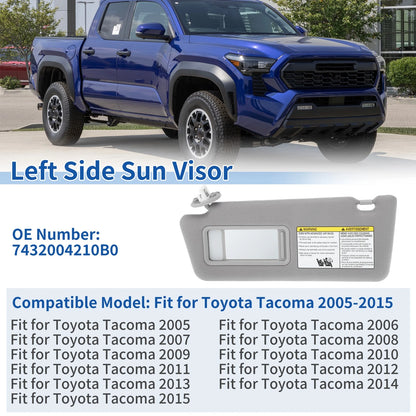 Left Driver Sun Visor for Toyota Tacoma (2005–2015) Gray w/ Vanity Mirror & Light