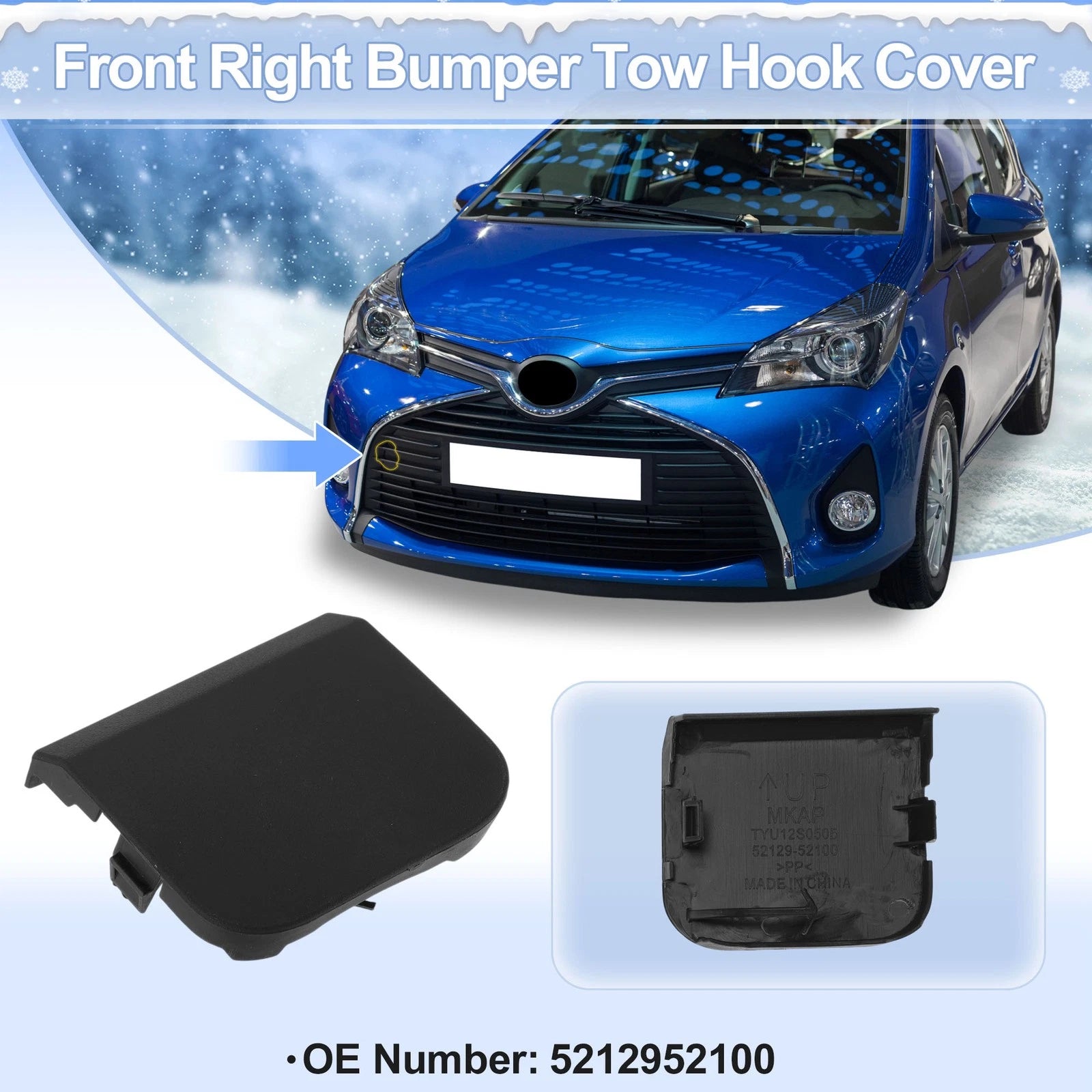 Tow Hook Cover Cap Right Front Replacement for Toyota Yaris (2014–2017)
