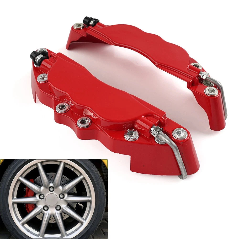 2X Universal Small Metal Disc Brake Caliper Covers Set Red