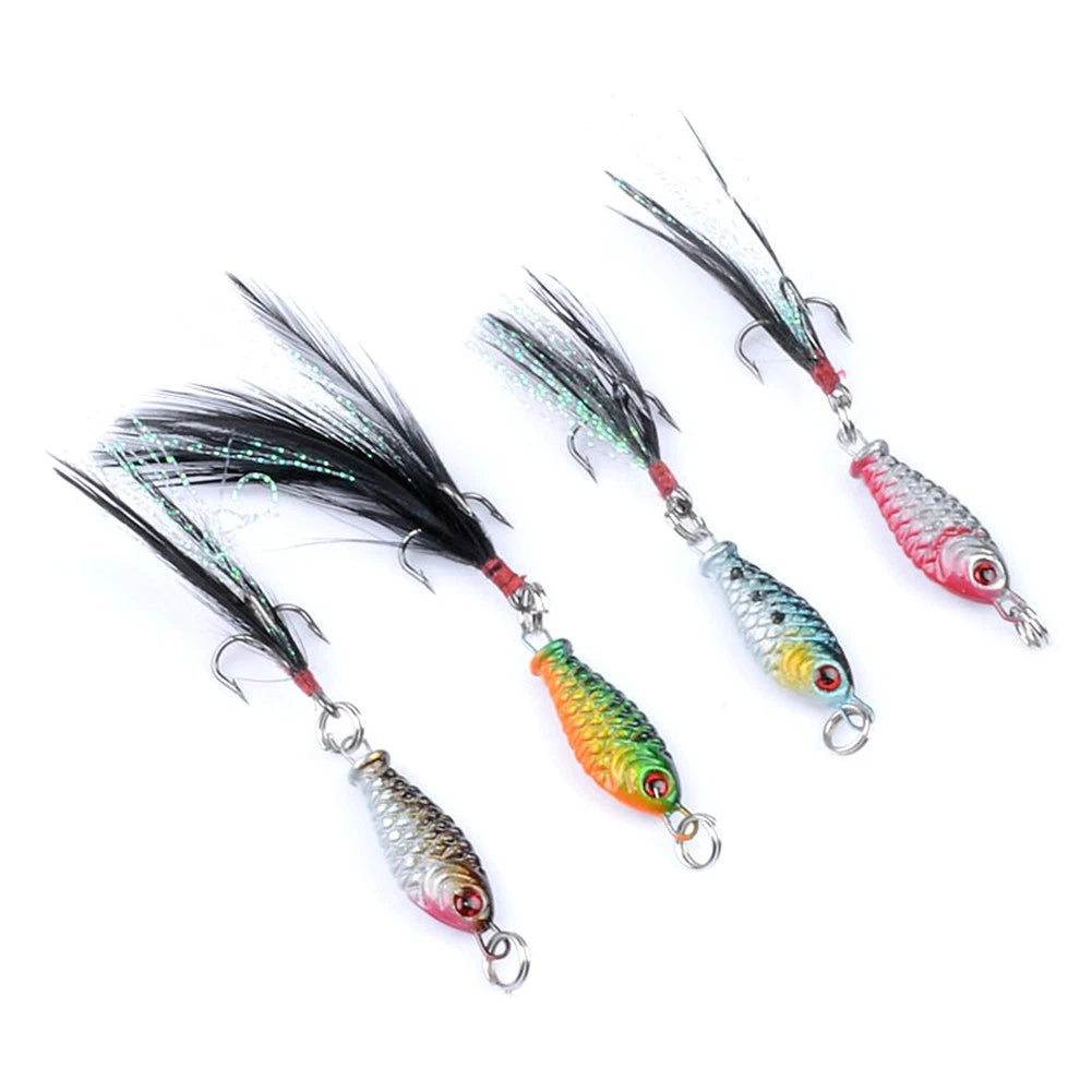 Fishing Lures Set of 4 - 5g/3.2cm Minnow Baits with Feather Hooks