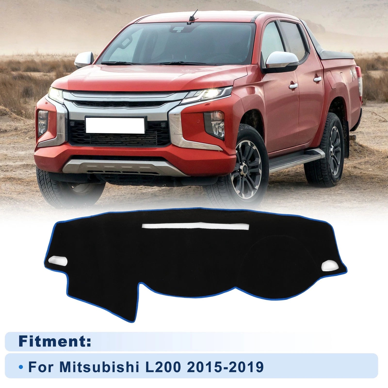 Dash Cover for Mitsubishi L200 (2015–2019) Polyester Black Blue Edge 1 Set