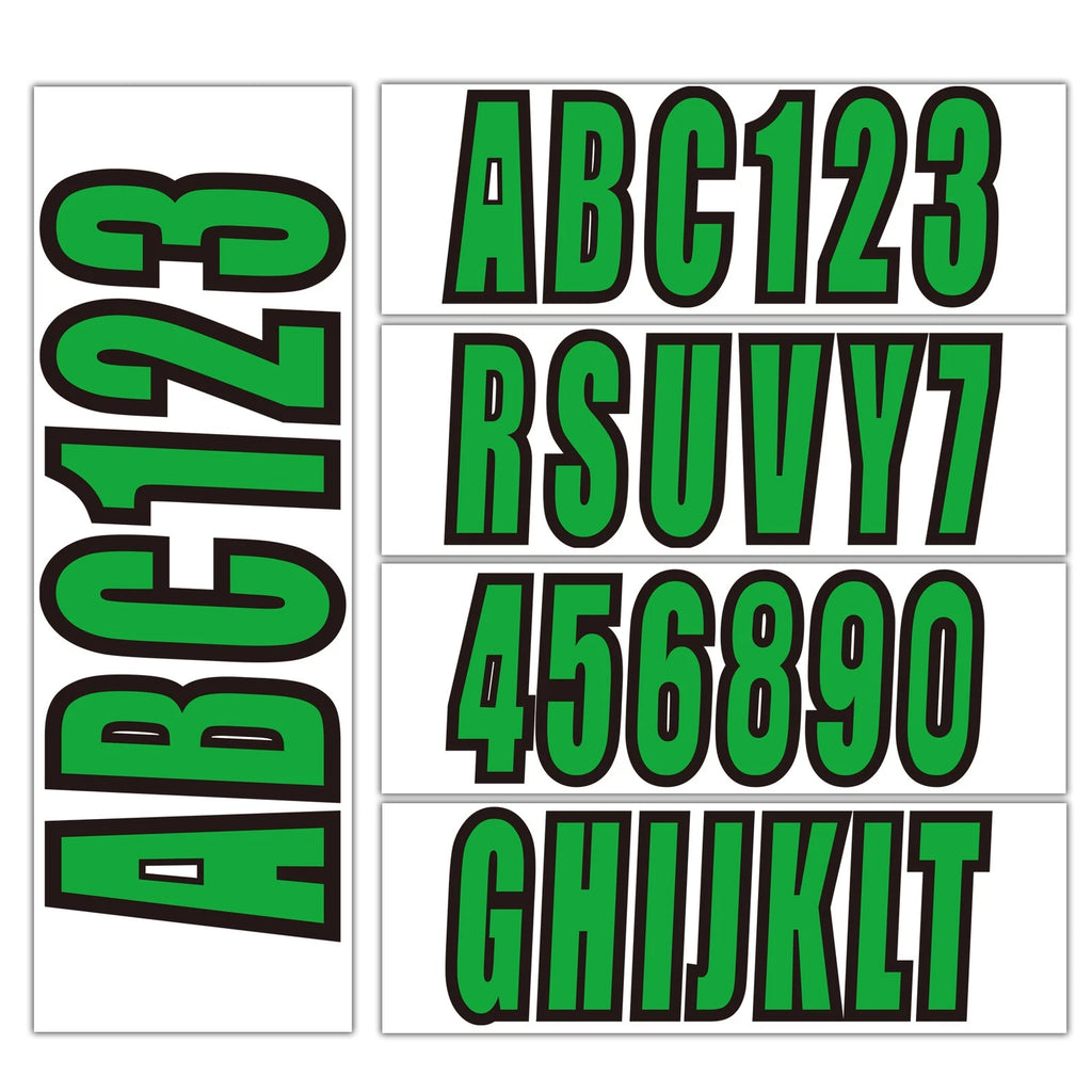 Set of 4 Green Boat Registration Letters & Numbers Decals A-Z 0-9