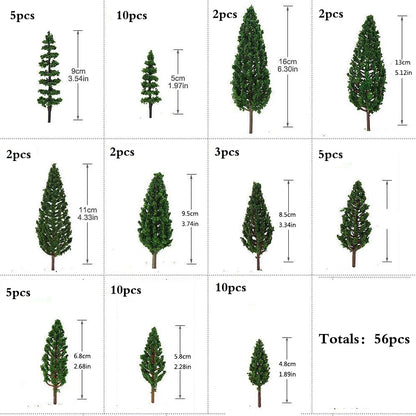 56pcs Mixed Model Tree Set for HO OO Scale Railroad Landscape Decor