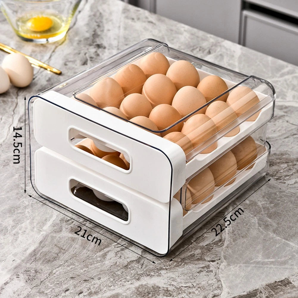 2 Tier Stackable Fridge Organizer Rack with Smooth Sliding Drawers