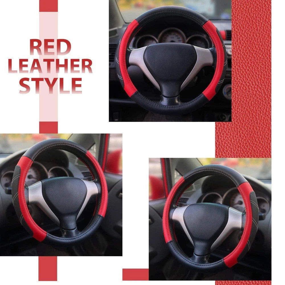 Leather Steering Wheel Cover for Most Vehicles - Stretch Grip