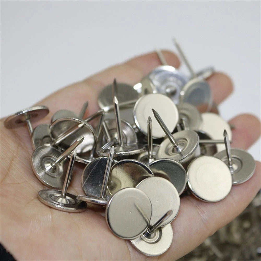 100pc Silver Flat Head Upholstery Nails Push Pins Studs Hardware