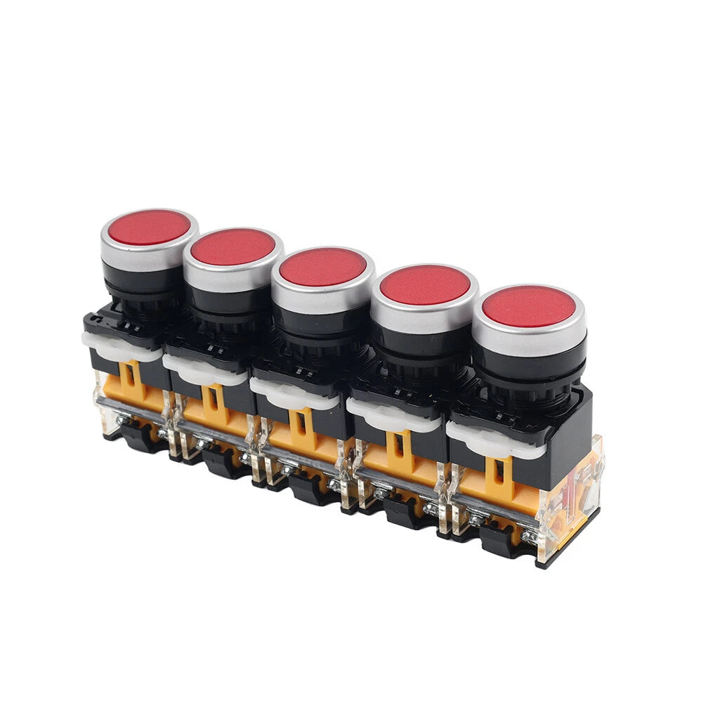 5pcs 22mm Momentary Red Push Button Switch 1NC 1NO DC 220V 10A