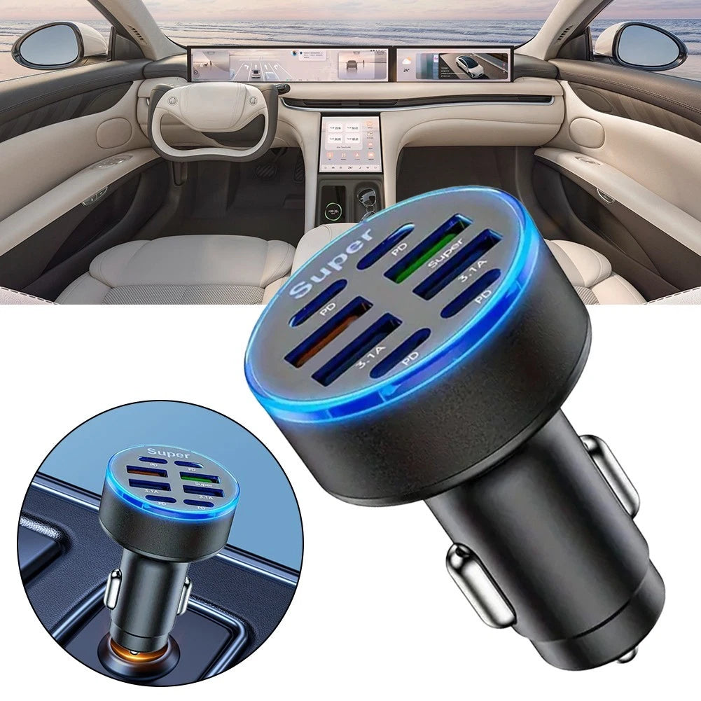 100W 8 Port Car Charger with Intelligent Protection for Universal Use