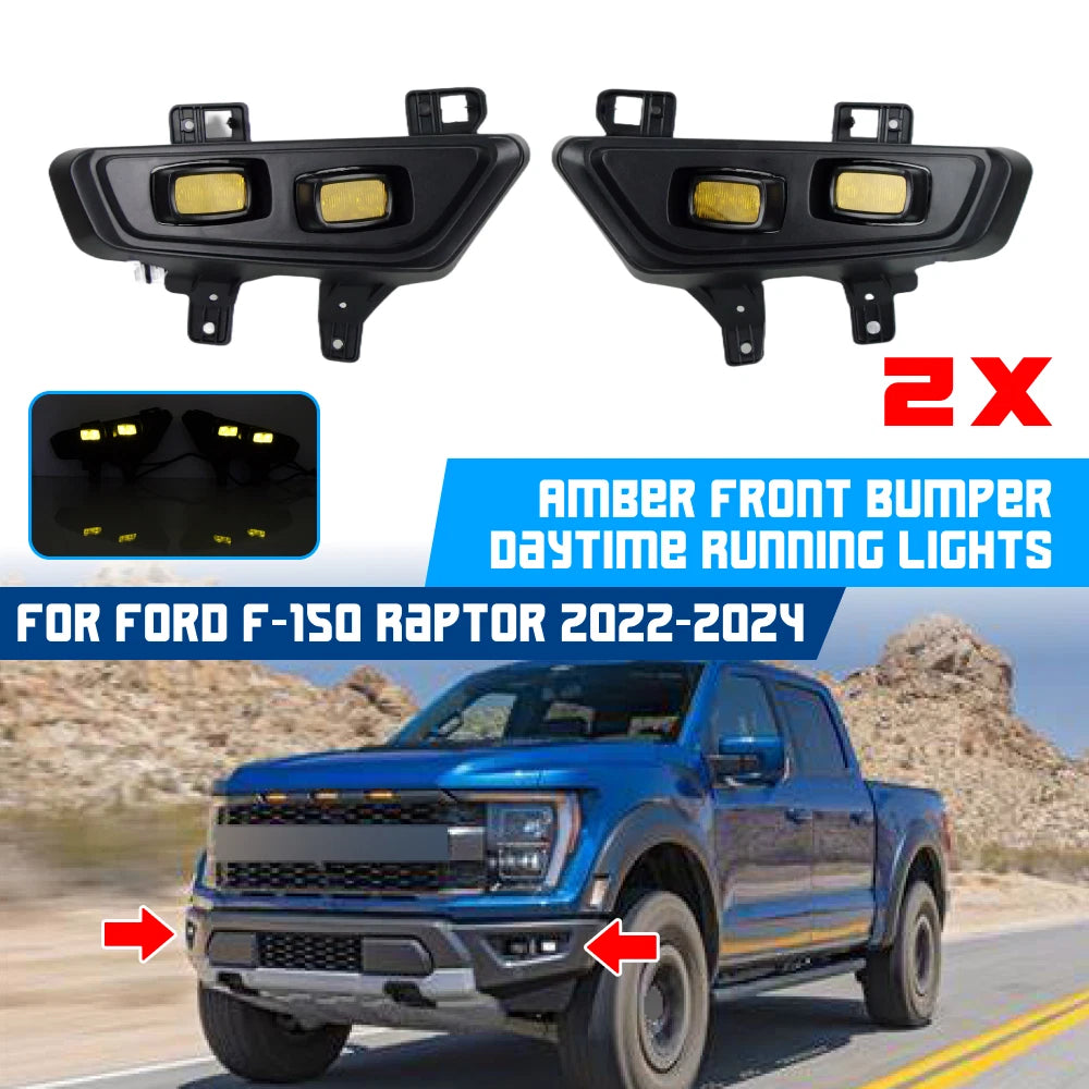 Clear Lens Amber LED DRL Fog Lights for Ford F-150 Raptor (2022–2024)