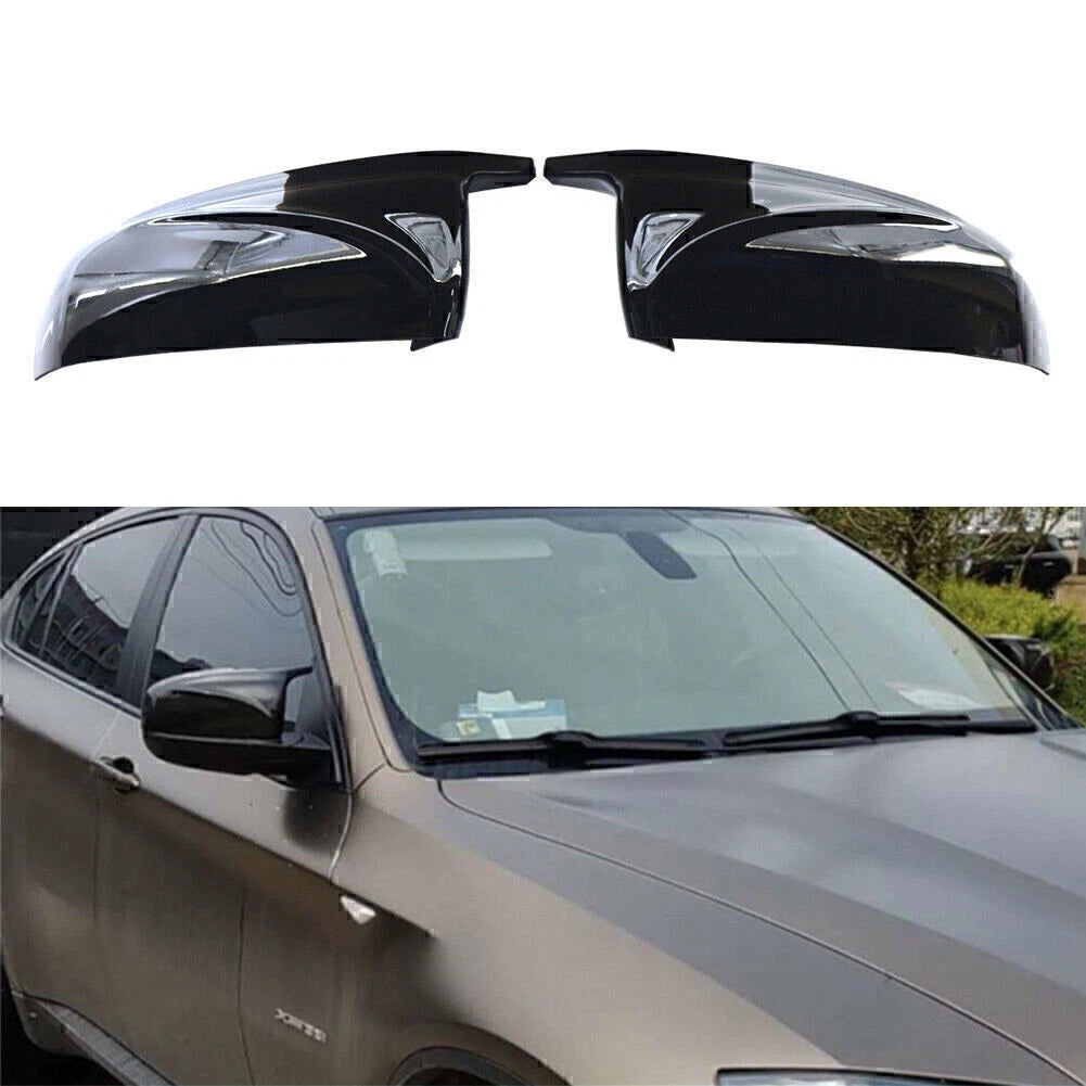 Pair Black Rear View Mirror Cover Trim for BMW X5 X6 E70 E71 (2007–2013)