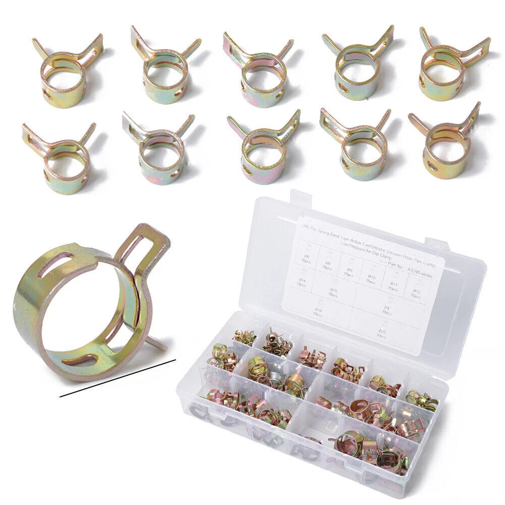 145pcs Spring Band Type Fuel Vacuum Hose Pipe Clamp Set 6-22mm