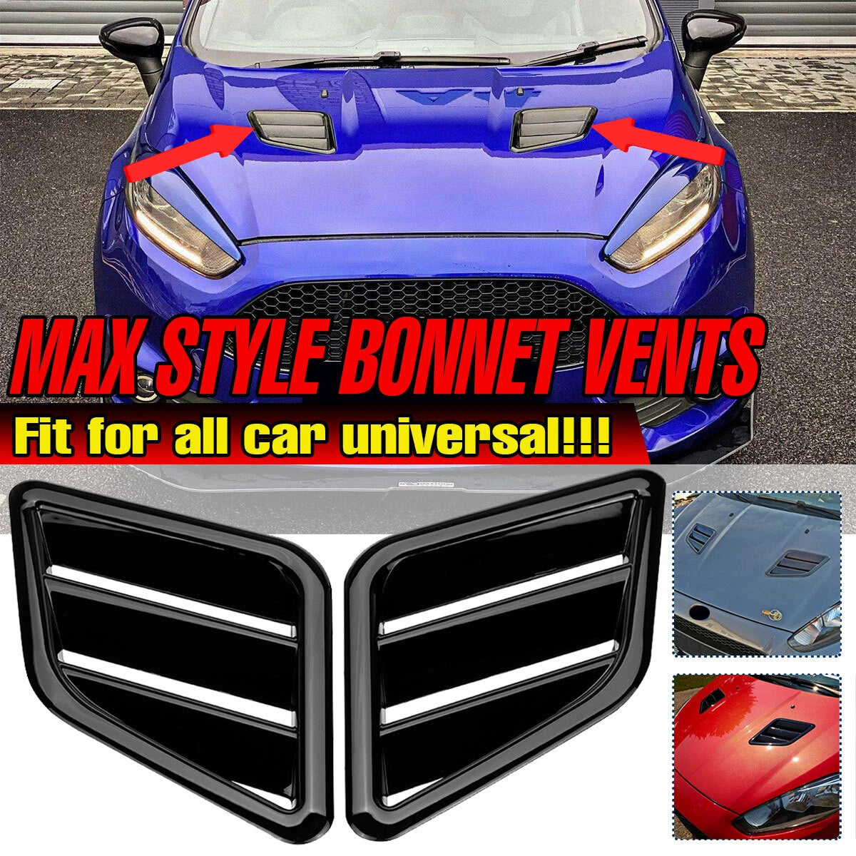 Gloss Black Hood Vent for Honda Nissan Lexus (Universal)