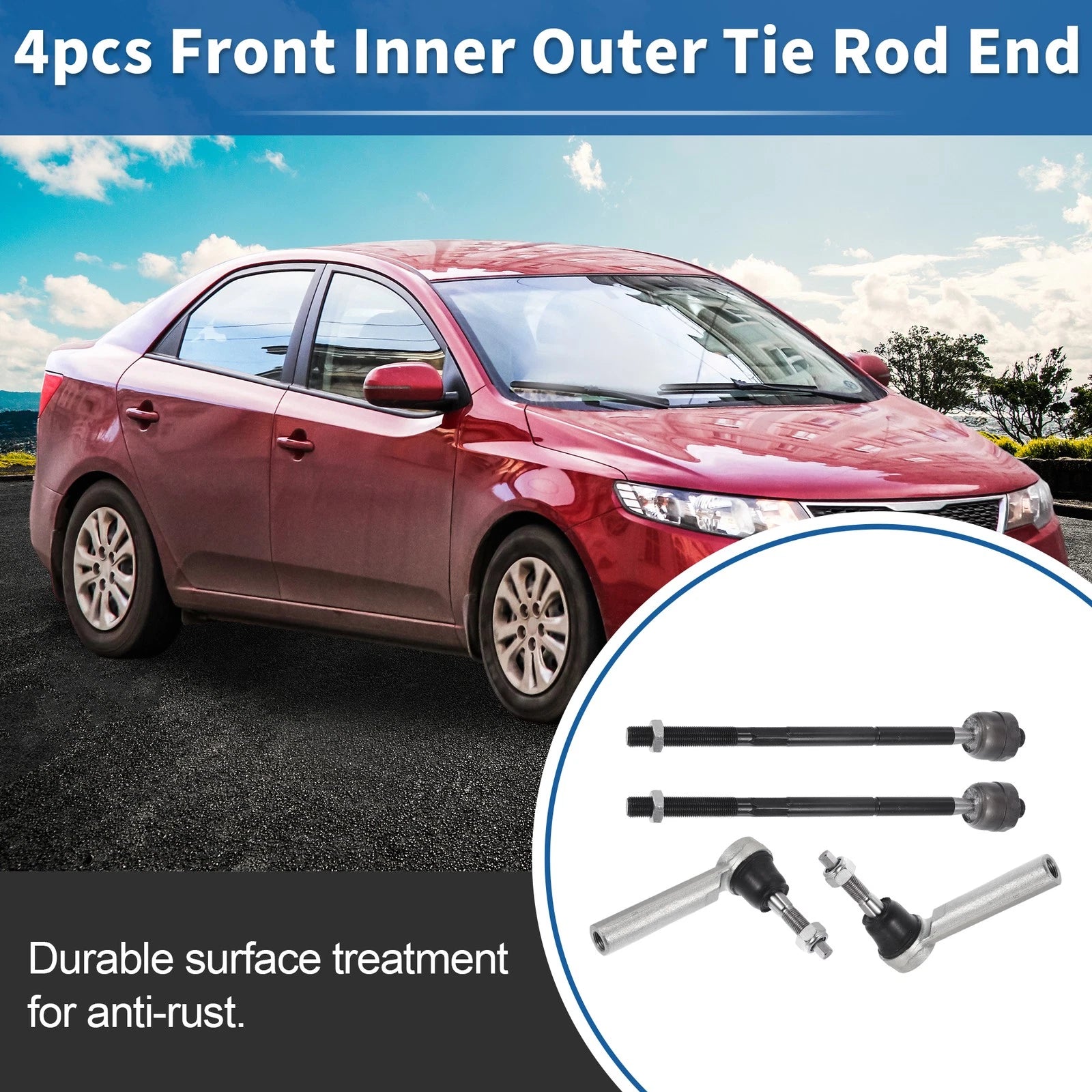 4pc Front Inner Outer Tie Rod End Links for Cadillac Escalade (2007–2014)