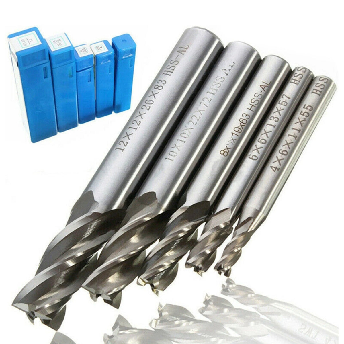 5Pcs HSS 4 Flute End Mill Cutter Set 4/6/8/10/12mm Straight Shank