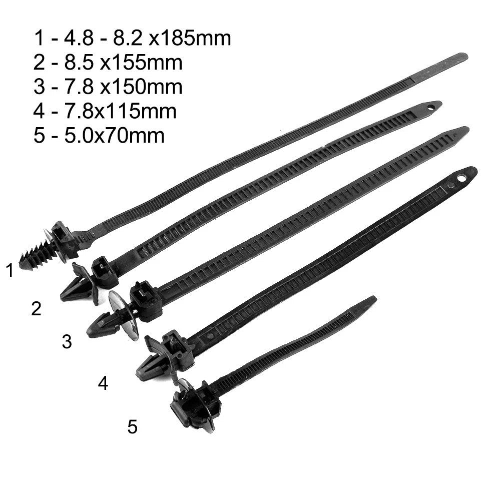 100X Black Push Mount Cable Ties for Vehicles Car Chassis (Universal)