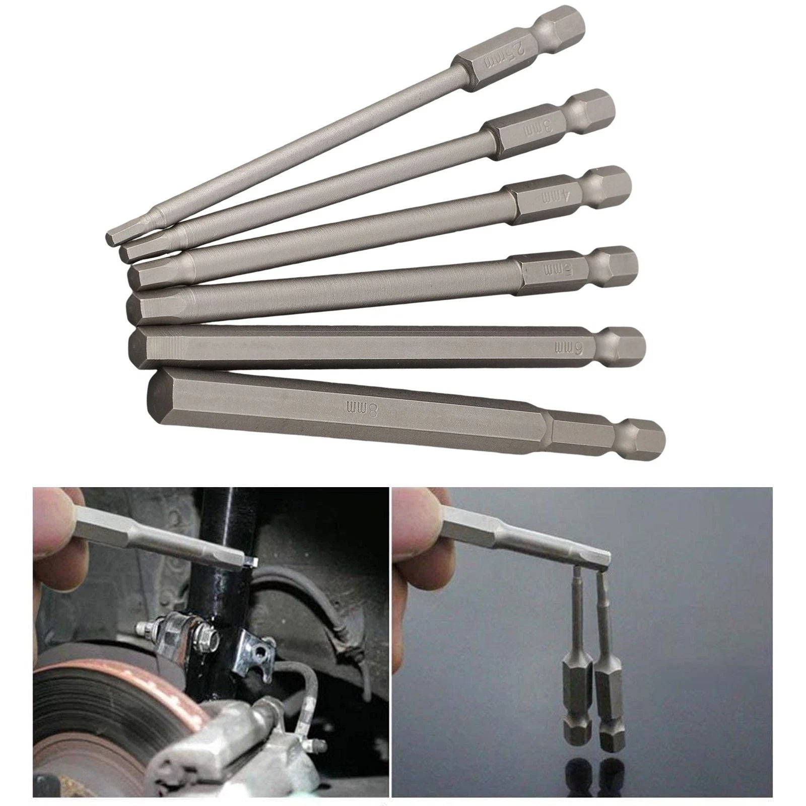 Set of 6 Hex Shank Screwdriver Bits 100mm for