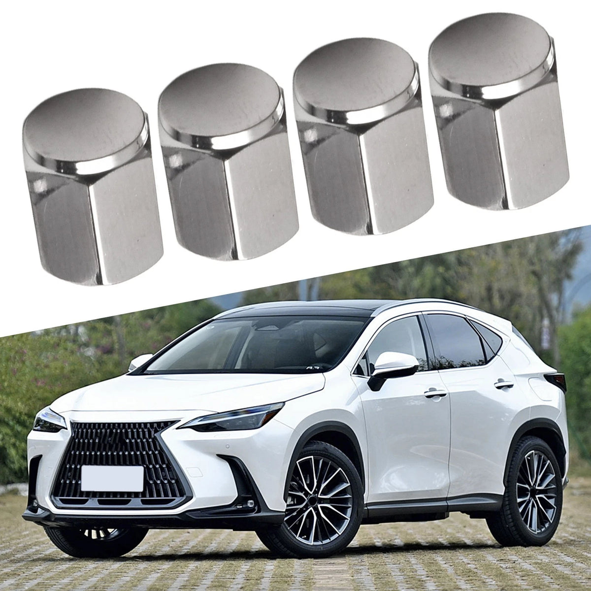Set of 4 Silver Tire Valve Caps for Lexus CT200h (2011–2017)