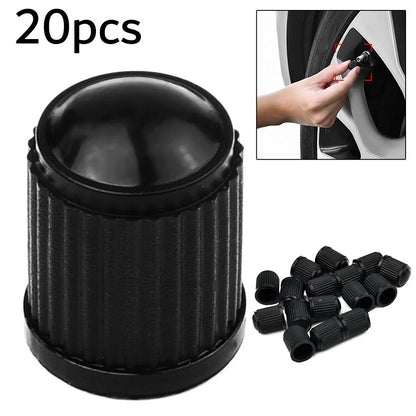 Set of 20 Valve Caps for Car Tyres - Black Plastic Dome Shape