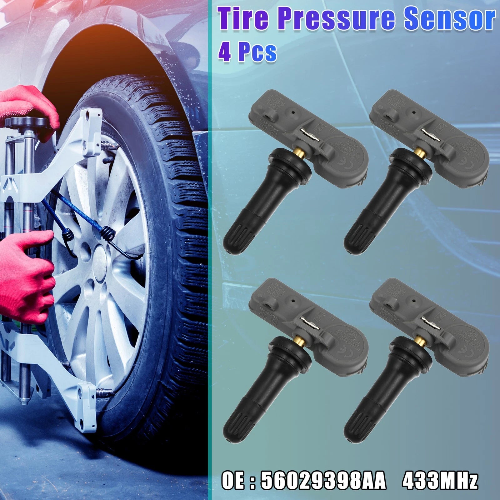 4 Pcs TPMS Sensor 433MHz Replacement for Chrysler 200 (2015–2017)