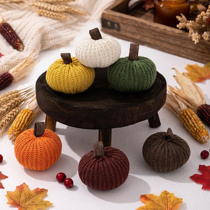 Set of 6 Handmade Knitted Pumpkins for Autumn Tabletop Display