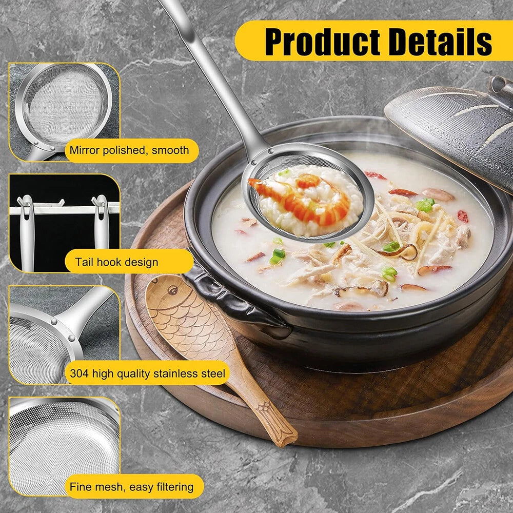 2X 304 Stainless Steel Extra Fine Mesh Strainer for Skimming Grease