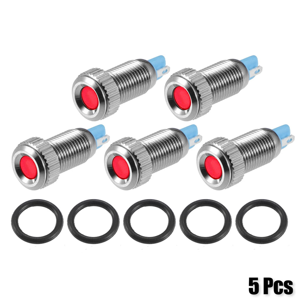 5 Pcs 8mm LED Indicator Light for Car Interior (Waterproof, Red)