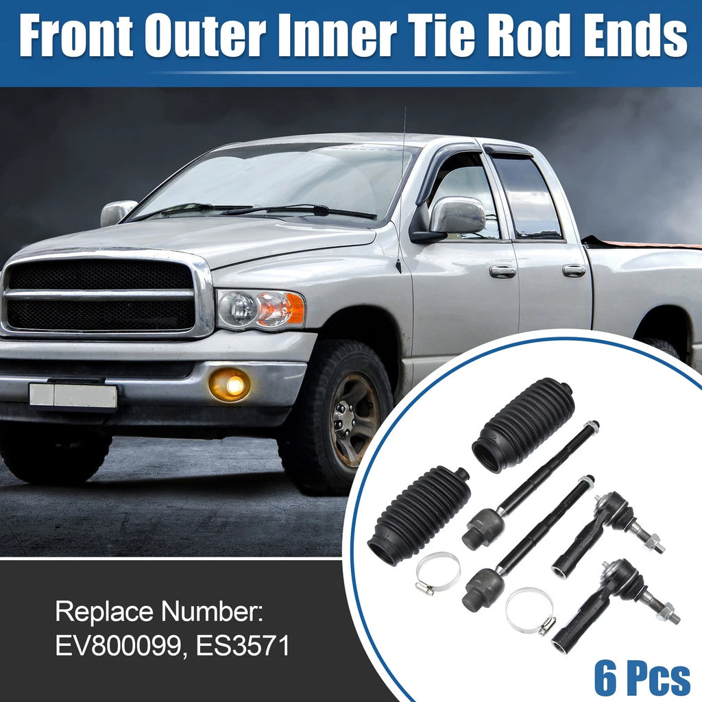 6 Piece Front Inner Outer Tie Rod End Links Replacement for Dodge Dakota (2005–2010)