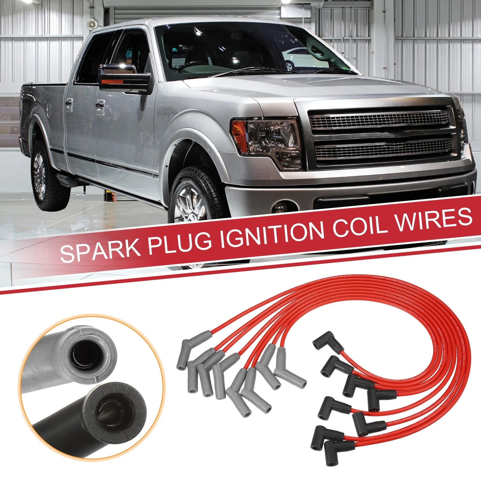 8 Pcs Spark Plug Wire Set with Ignition Coil for Ford Valve Cover (1990–1995)