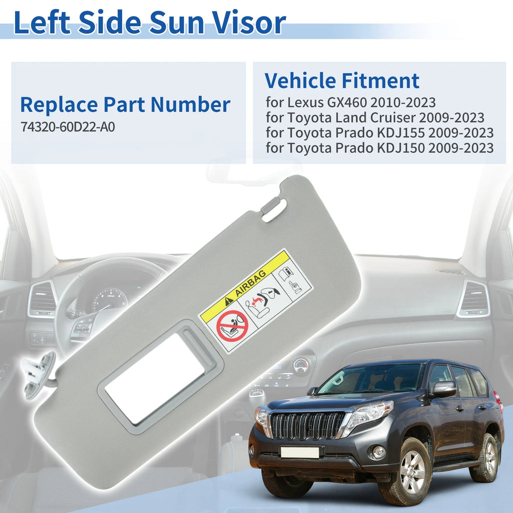 Left Side Sun Visor Replacement for Lexus GX460 (2010–2023) Gray