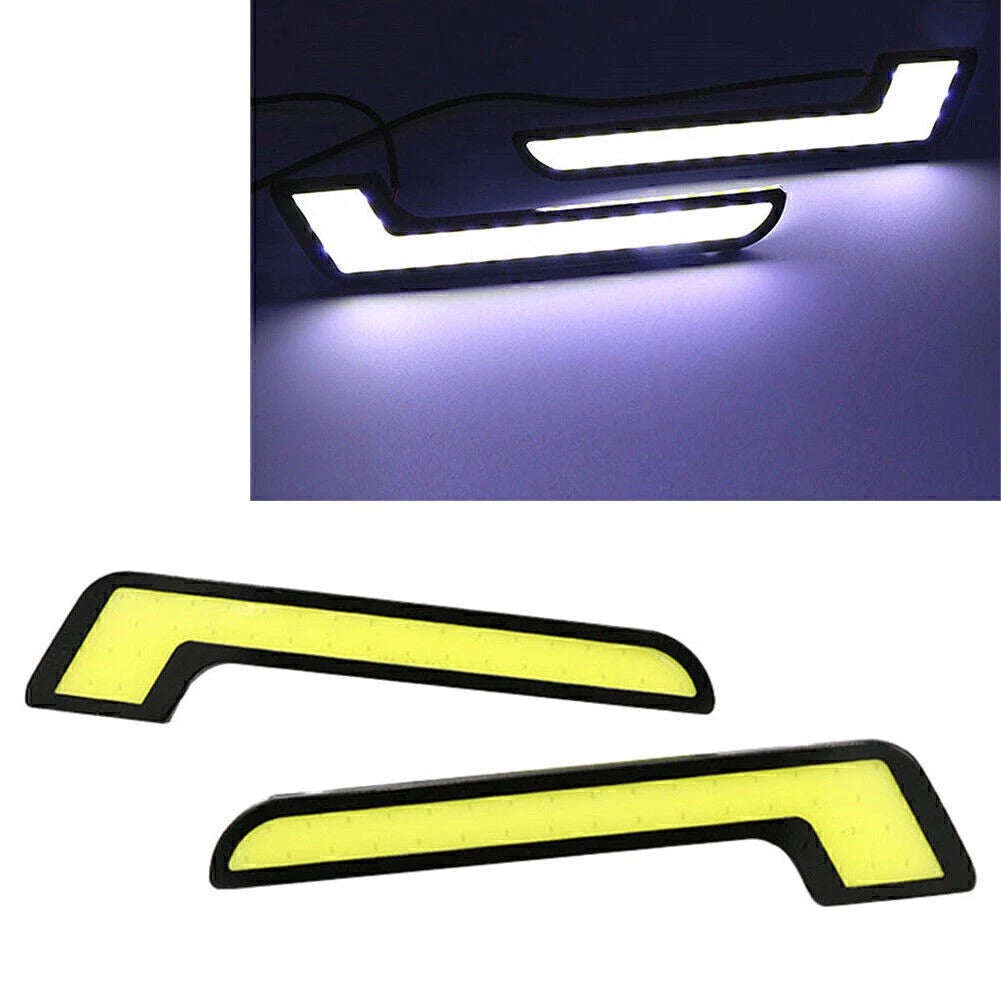 Pair 12V L Shape COB White LED Daytime Running Lights for Car