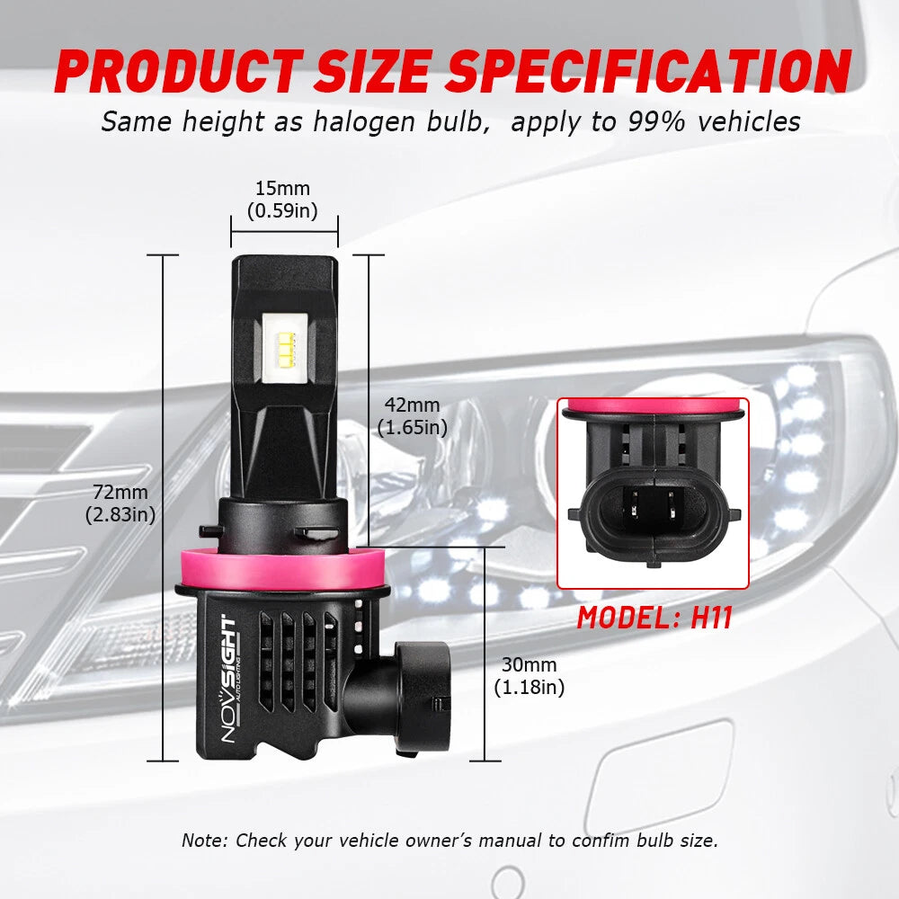 H11 LED Headlight Low Beam Bulbs for Multiple Vehicles (6000K, 10000LM)