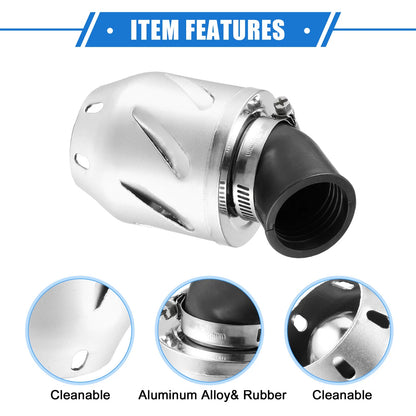 Air Filter for Universal Motorcycle (35mm ID, 140x70mm) Aluminum Alloy Silver