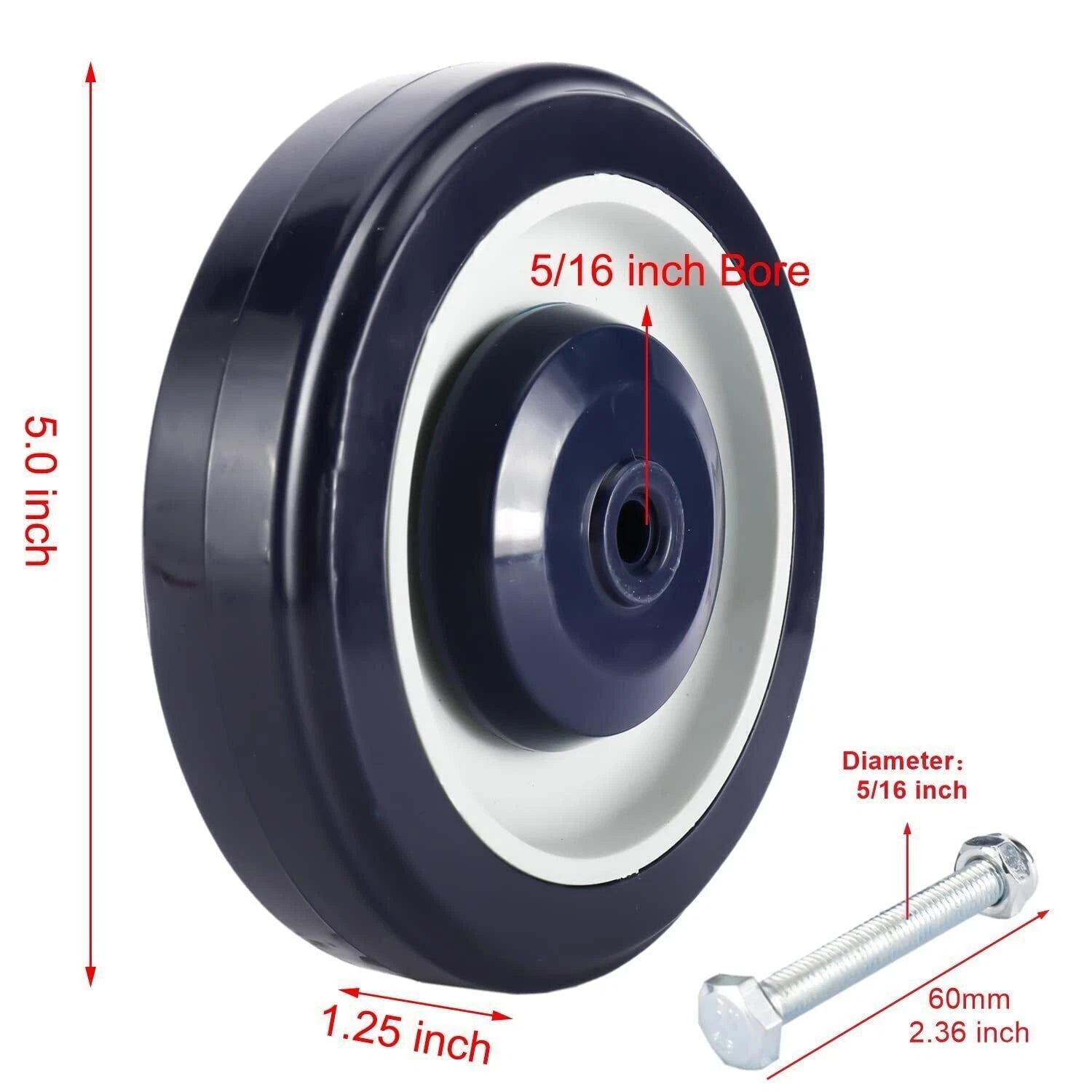 20pcs 5" Shopping Cart Wheels Kit with Axles & Bolts Replacement Caster