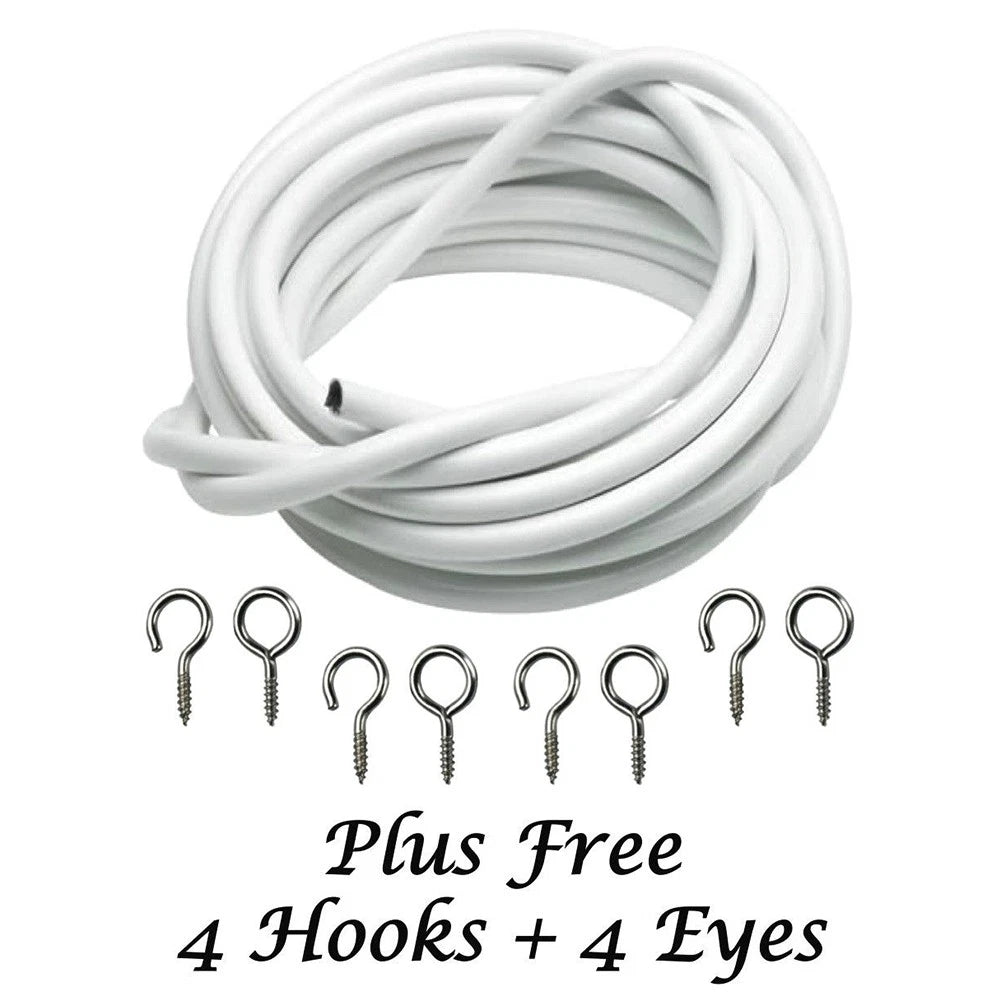 Net Curtain Wire for DIY Window Cord Cable with Hooks & Eyes