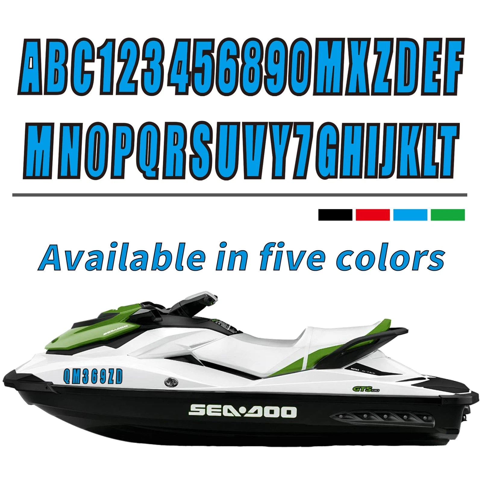Set of 4 Blue Boat Registration Number Decals A-Z & 0-9 (3")