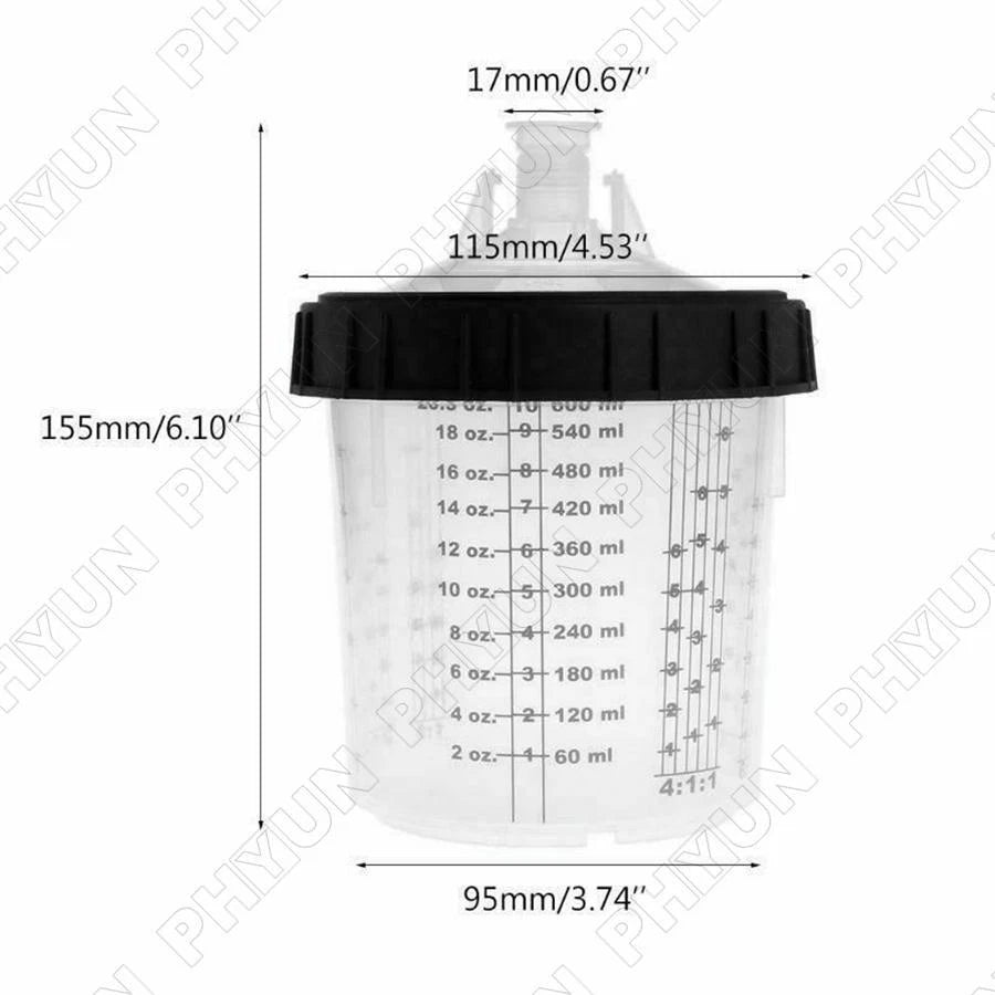 M16x1.5 Internal Thread Adapter Joint w/ 600ML Paint Hard Cup For Spray Gun Tool