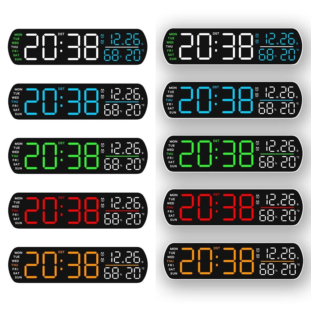 LED Desktop Alarm Clock with Wall Bracket, Temp Display, Brightness Control