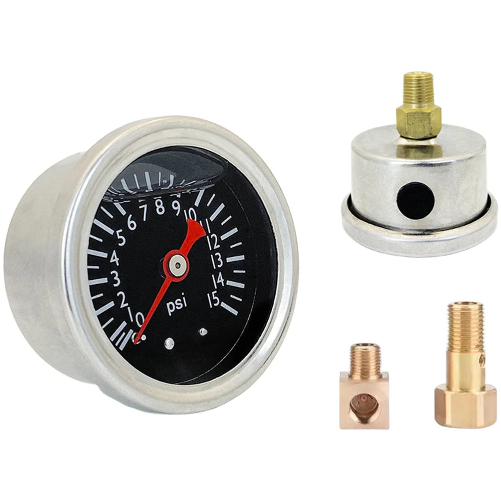 Inline Fuel Pressure Gauge 015 PSI Oil Filled for Universal Applications