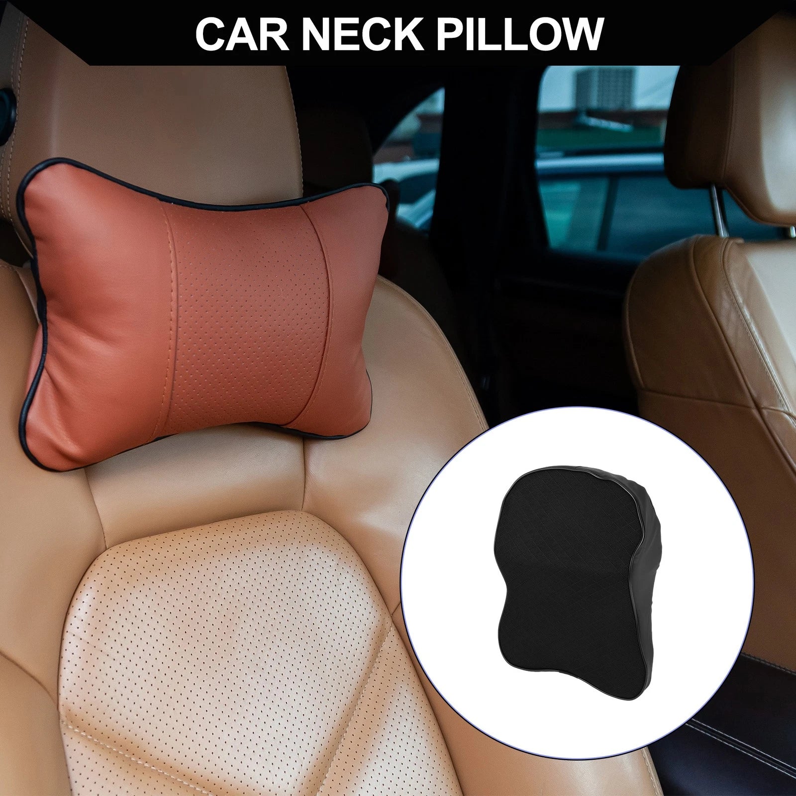 Car Seat Headrest Pillow for Neck Back (Terylene Memory Foam, Black)