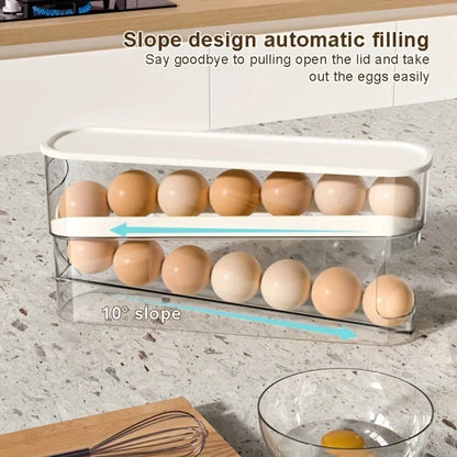 Egg Storage Holder for Refrigerator (Automatic Rolling, Space Saving)